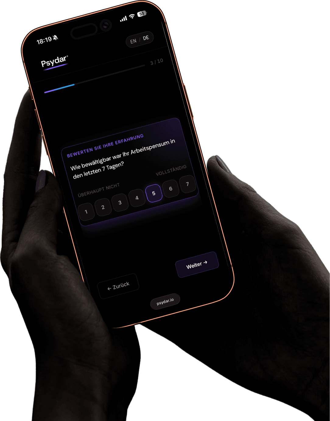 Psydar weekly session on a smartphone